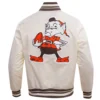 Cleveland browns retro classic full snap satin varsity jacket white 4