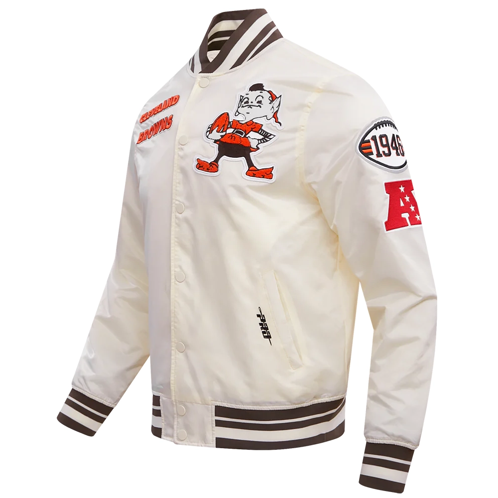 Cleveland browns retro classic full snap satin varsity jacket white 5