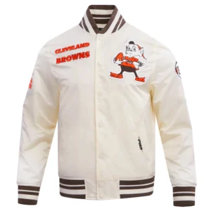 Cleveland browns retro classic full snap satin varsity jacket white 6