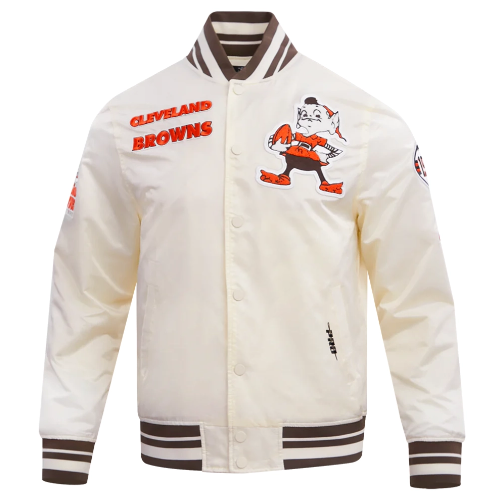 Cleveland browns retro classic full snap satin varsity jacket white 6