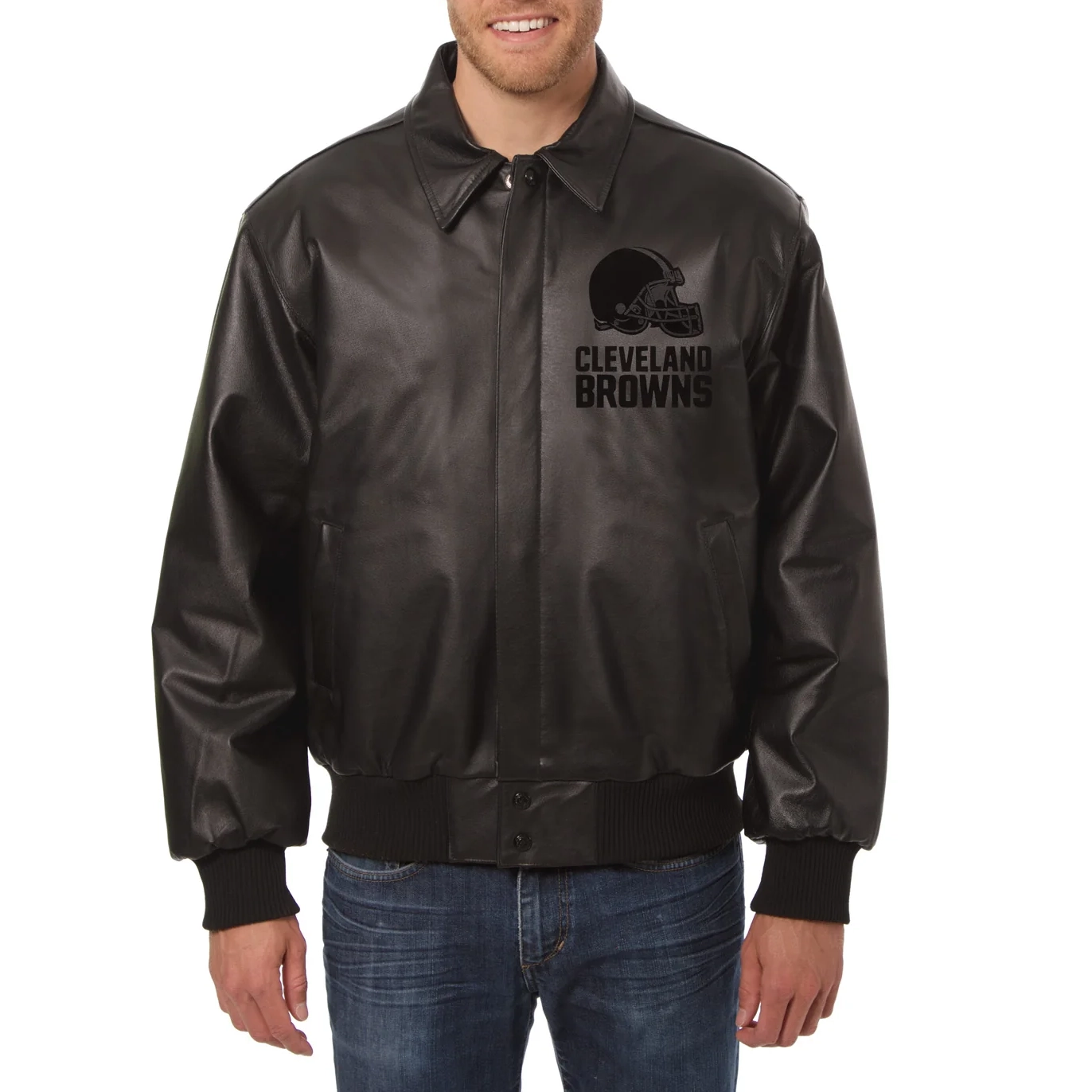 Cleveland browns tonal full leather bomber jacket black 1