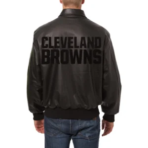 Cleveland browns tonal full leather bomber jacket black 2
