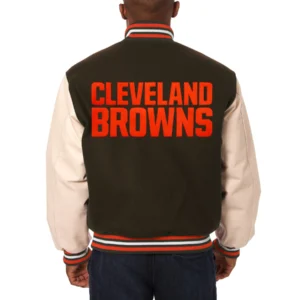 Cleveland browns two tone handmade wool leather varsity jacket brown cream 1 1