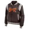 Cleveland browns womens full zip bomber varsity jacket brown 1 1