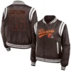 Cleveland browns womens full zip bomber varsity jacket brown 1