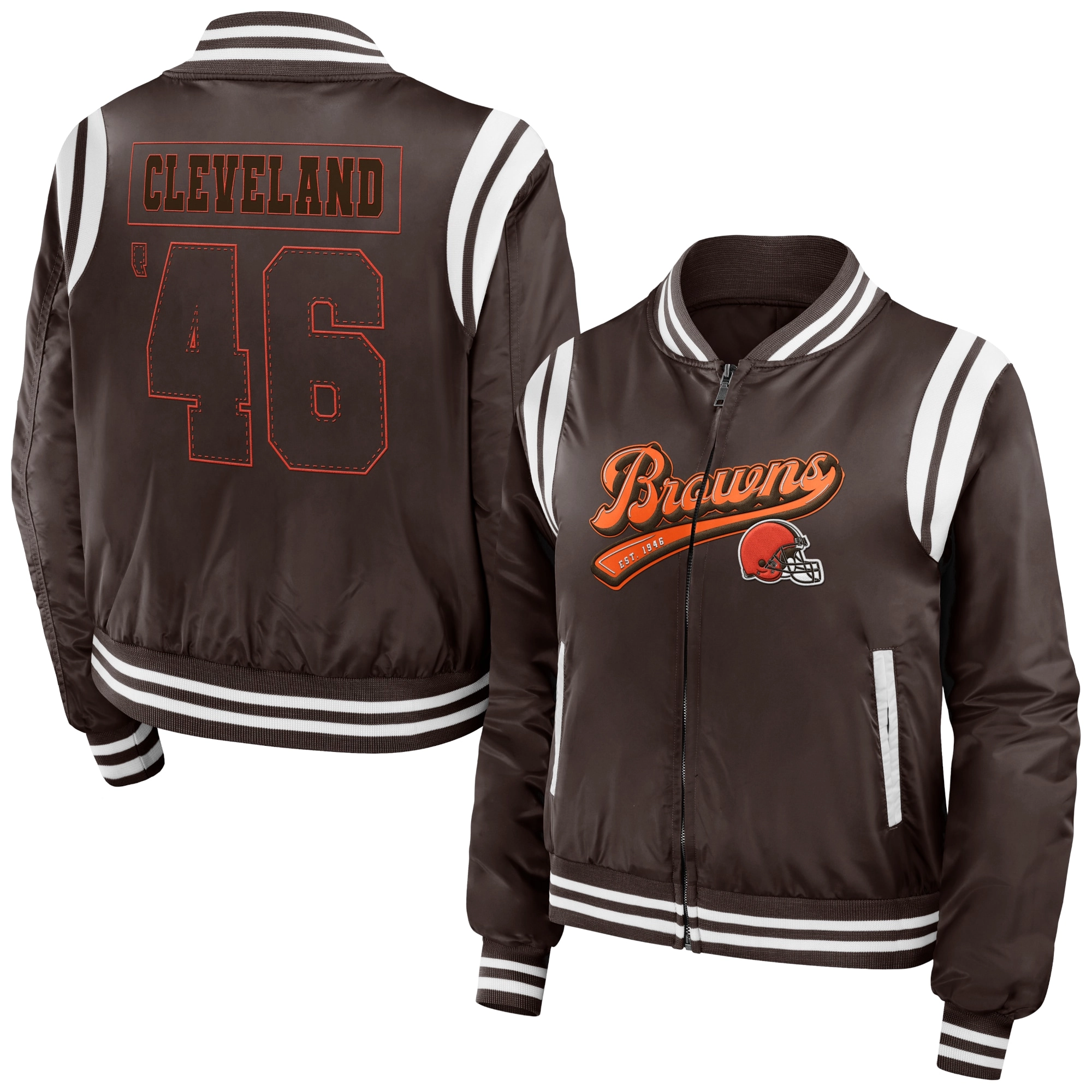 Cleveland browns womens full zip bomber varsity jacket brown 1