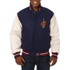 Cleveland cavaliers domestic two tone wool and leather jacket navy white 1