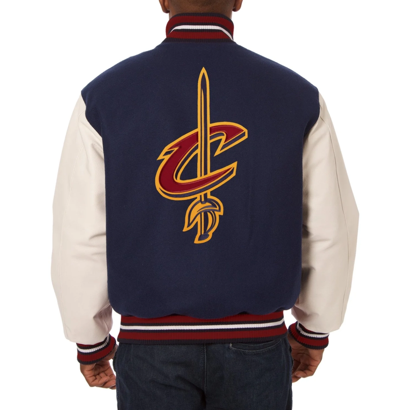 Cleveland cavaliers domestic two tone wool and leather jacket navy white 2