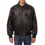 Cleveland Cavaliers Shirt Collar Full Black Leather Bomber Jacket
