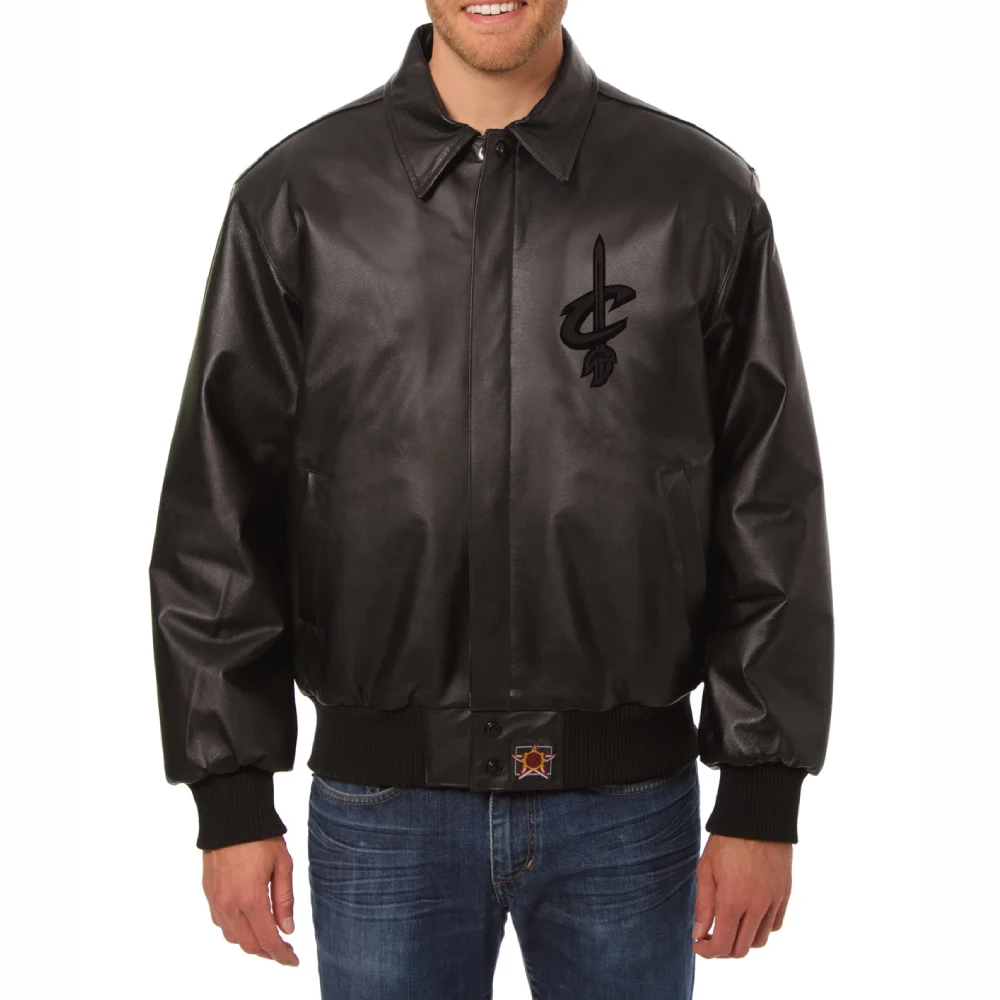 Cleveland cavaliers full leather bomber varsity jacket black 1