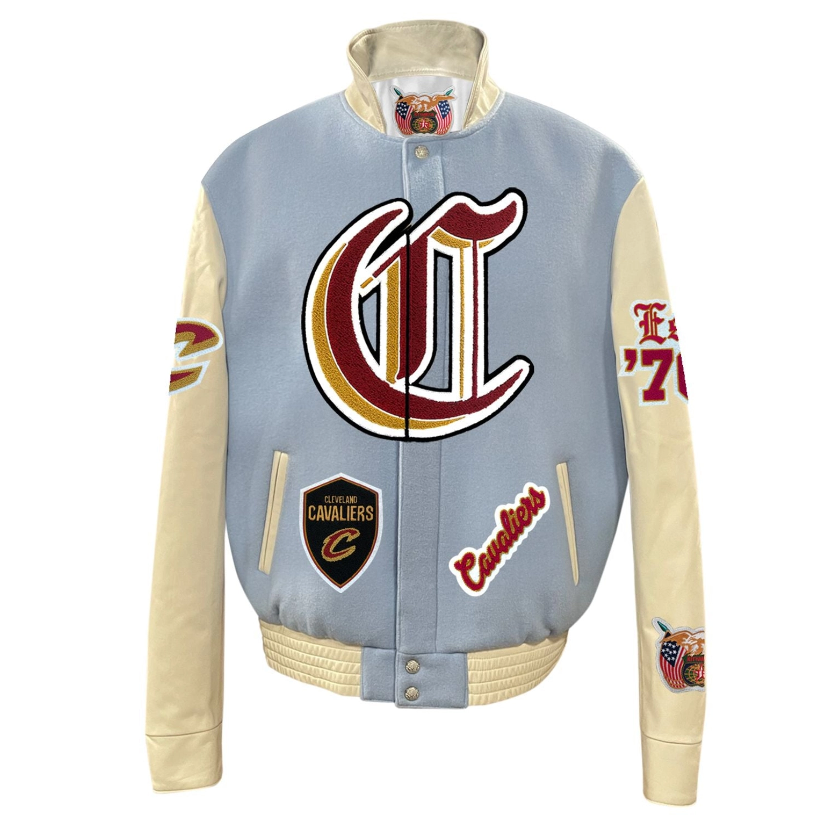 Cleveland cavaliers old english wool leather varsity jacket blue cream 1