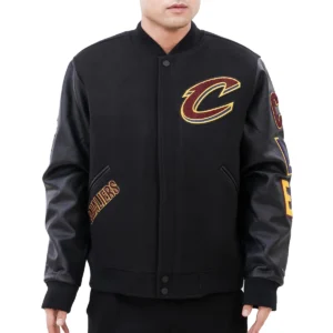 Cleveland cavaliers pro standard classic black wool and leather varsity jacket 1