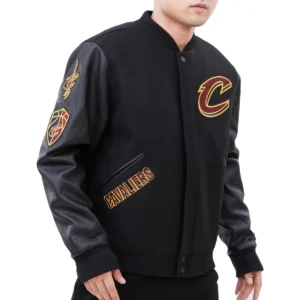 Cleveland cavaliers pro standard classic black wool and leather varsity jacket 2