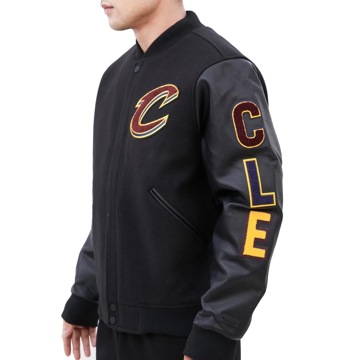 Cleveland cavaliers pro standard classic black wool and leather varsity jacket 3