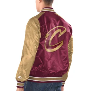 Cleveland cavaliers renegade satin varsity jacket maroon gold 2