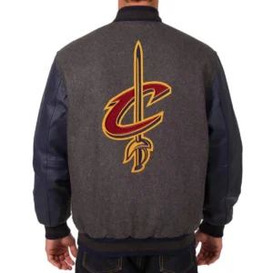 Cleveland cavaliers two tone charcoal navy wool and leather jacket