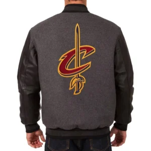 Cleveland cavaliers two tone charcoal wool and leather jacket