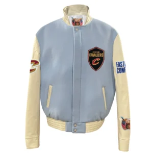 Cleveland cavaliers wool leather varsity jacket blue cream 1
