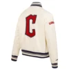 Cleveland guardians retro classic full snap satin varsity jacket cream 3