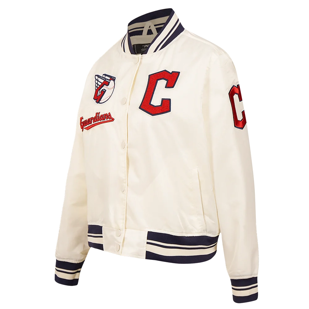 Cleveland guardians retro classic full snap satin varsity jacket cream 5
