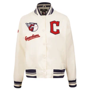 Cleveland guardians retro classic full snap satin varsity jacket cream 6