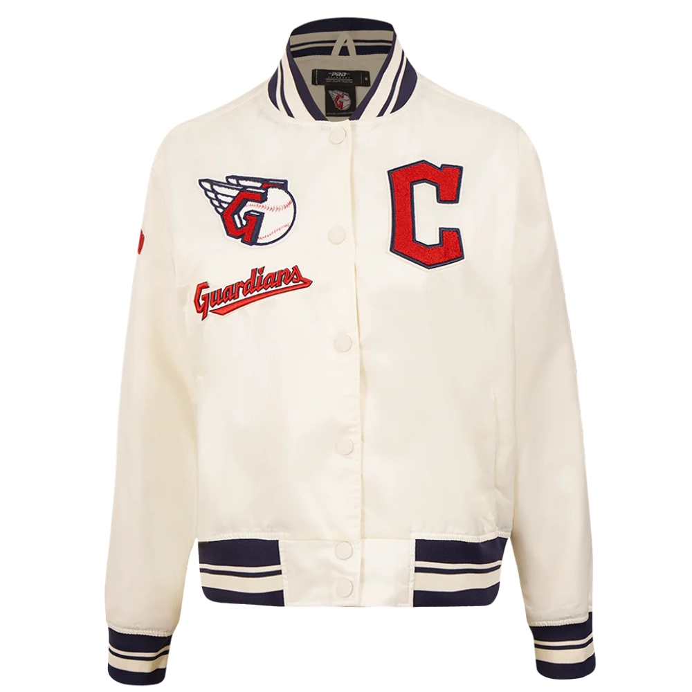 Cleveland guardians retro classic full snap satin varsity jacket cream 6
