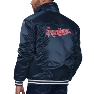 Cleveland guardians team players real satin varsity trucker jacket navy 1 1