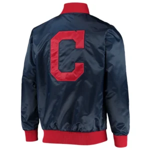 Cleveland guardians the ambassador full snap satin varsity jacket navy 1