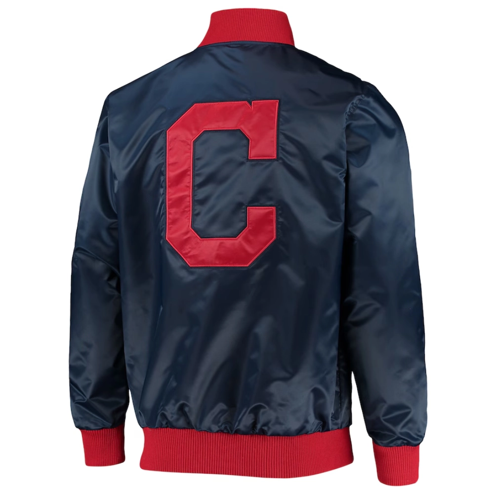 Cleveland guardians the ambassador full snap satin varsity jacket navy 1