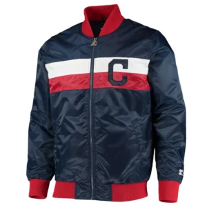 Cleveland guardians the ambassador full snap satin varsity jacket navy 2