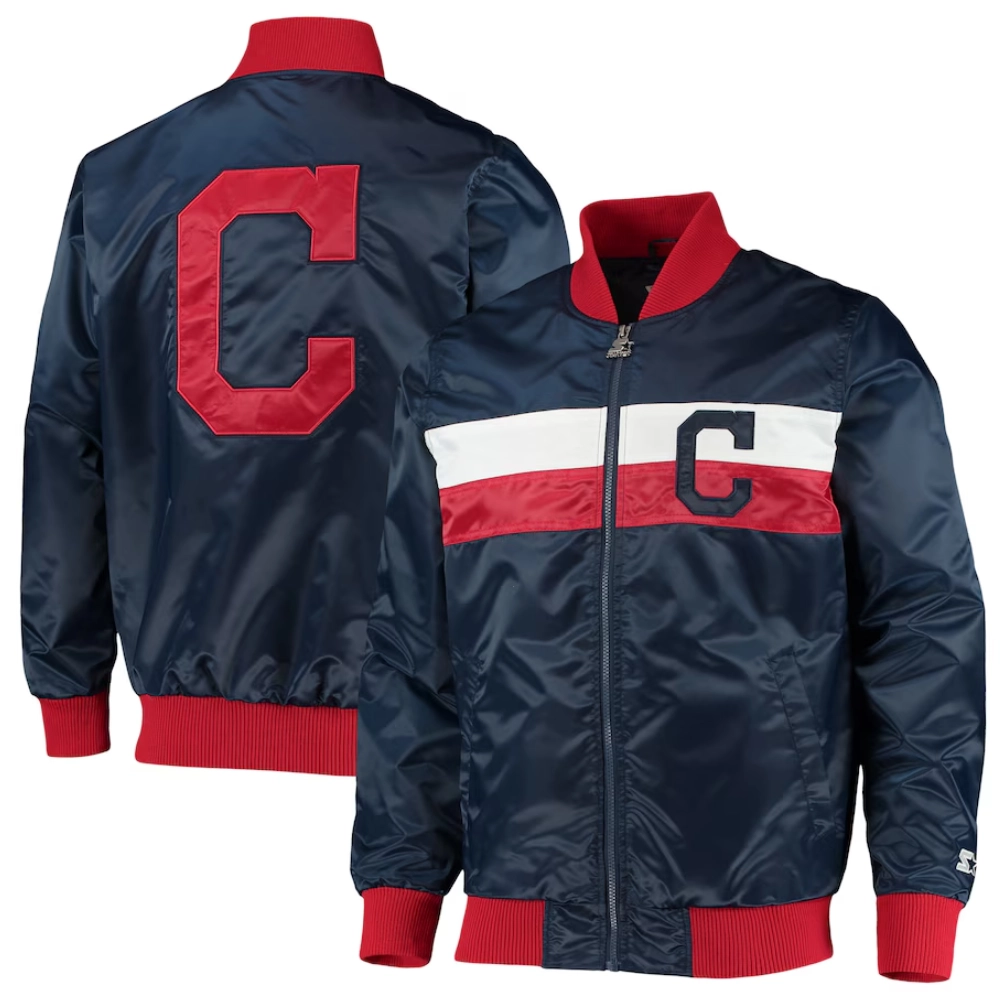Cleveland guardians the ambassador full snap satin varsity jacket navy 3