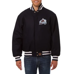 Colorado avalanche one color wool varsity jacket navy 1