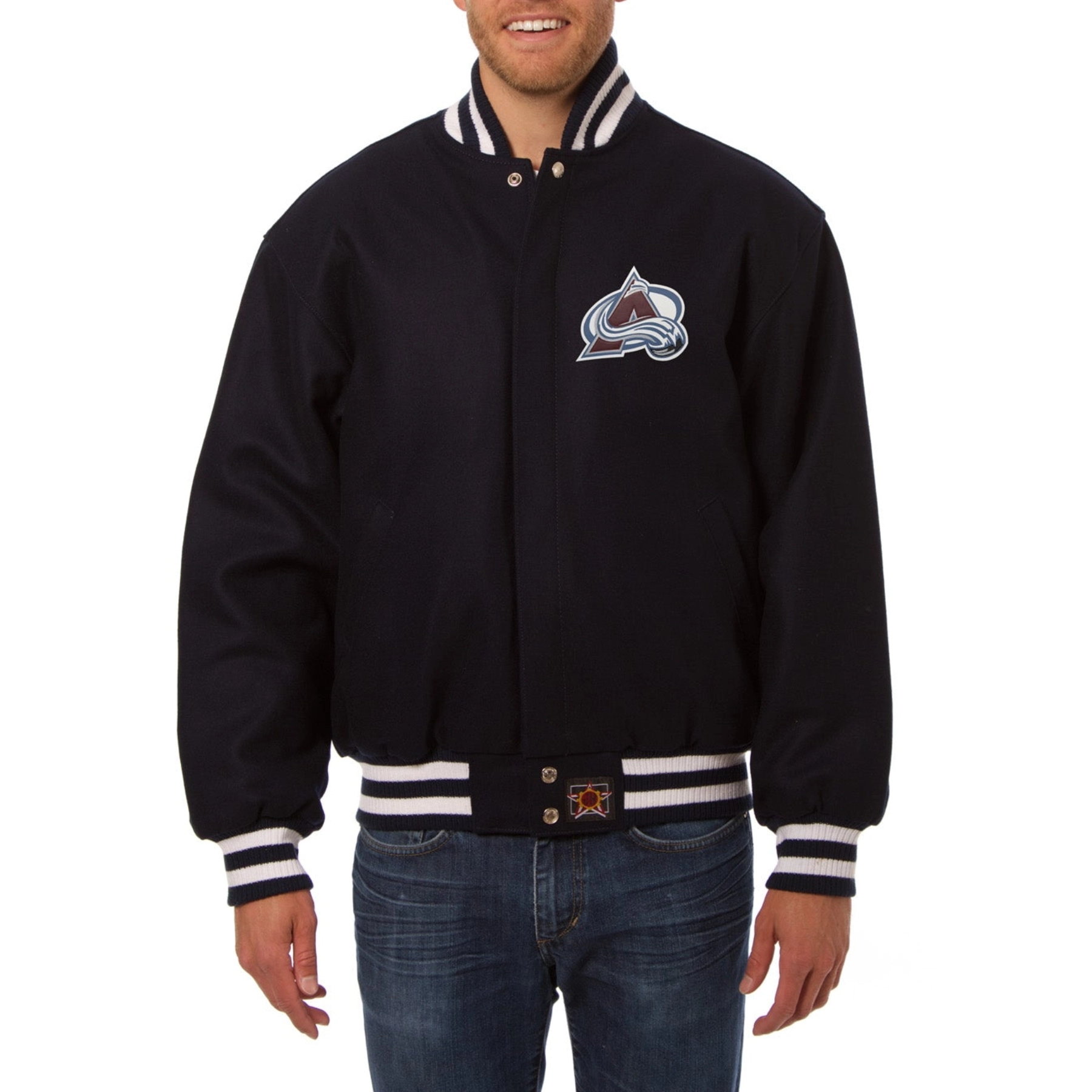 Colorado avalanche one color wool varsity jacket navy 1