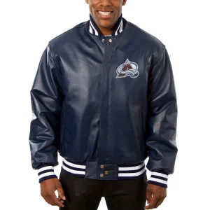 Colorado avalanche real leather varsity jacket navy 1