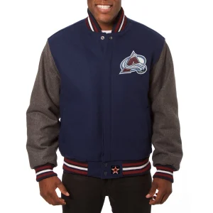 Colorado avalanche two tone wool varsity jacket navy gray 1