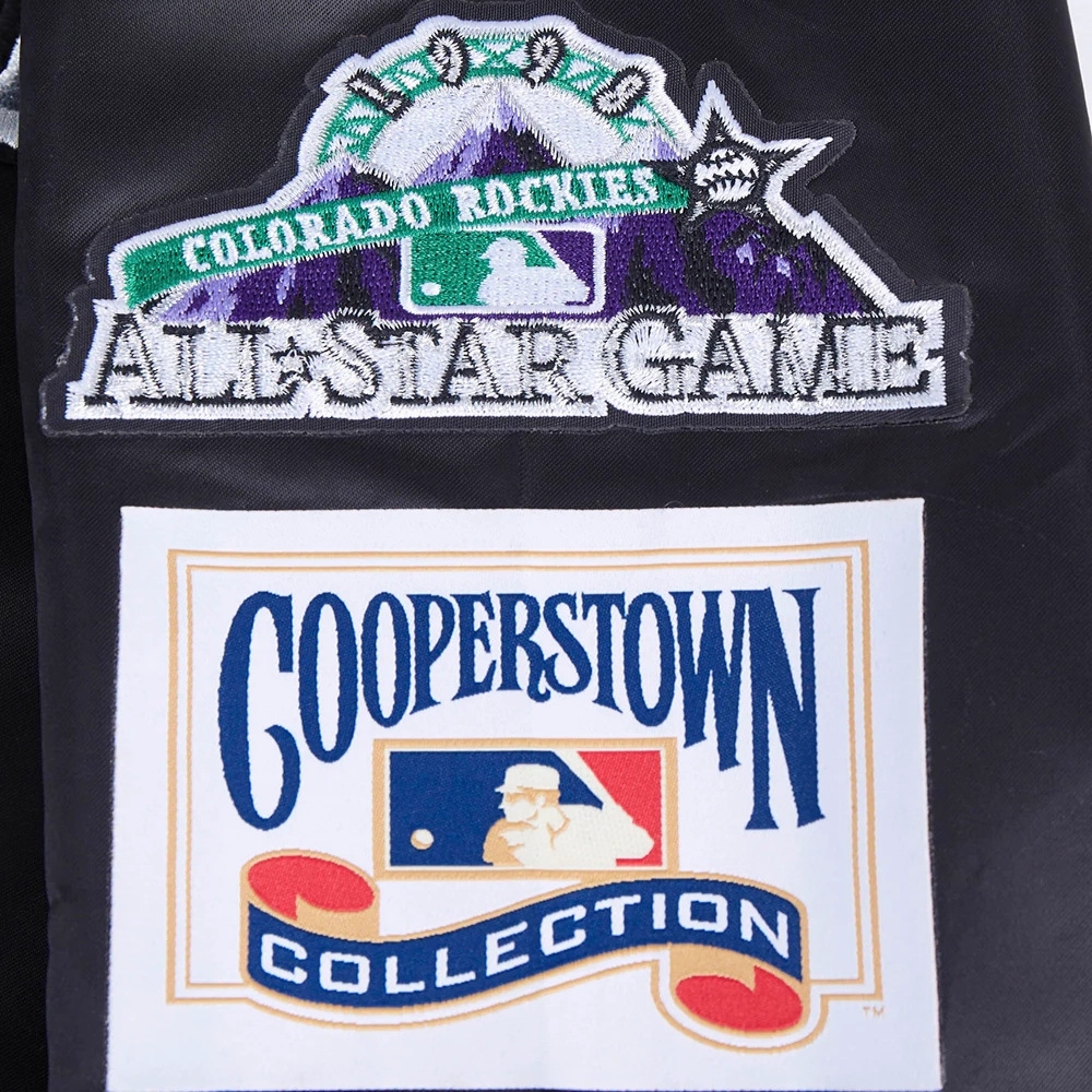 Colorado rockies retro classic full snap satin varsity jacket black 1