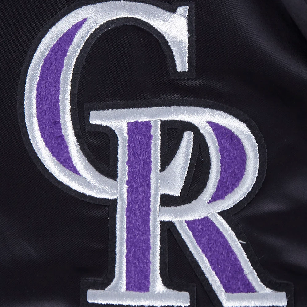 Colorado rockies retro classic full snap satin varsity jacket black 2