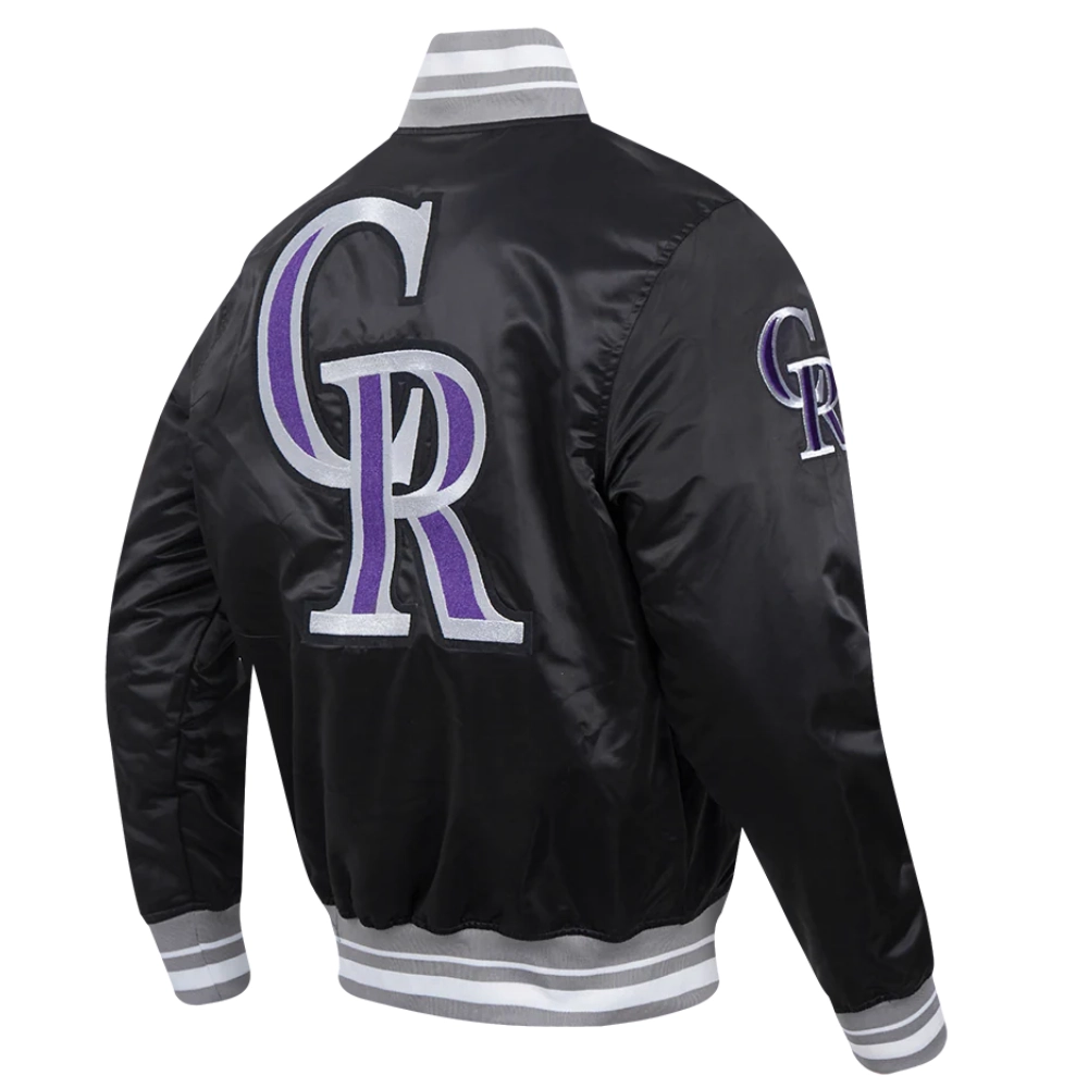Colorado rockies retro classic full snap satin varsity jacket black 3