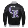 Colorado rockies retro classic full snap satin varsity jacket black 4