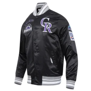 Colorado rockies retro classic full snap satin varsity jacket black 5