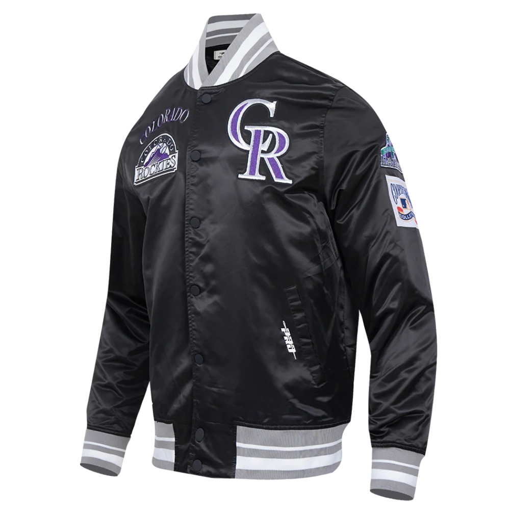Colorado rockies retro classic full snap satin varsity jacket black 5