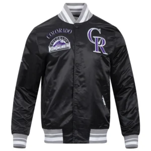 Colorado rockies retro classic full snap satin varsity jacket black 6