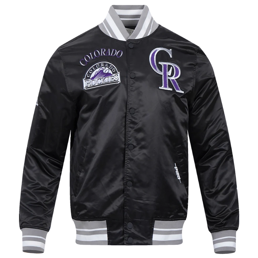 Colorado rockies retro classic full snap satin varsity jacket black 6