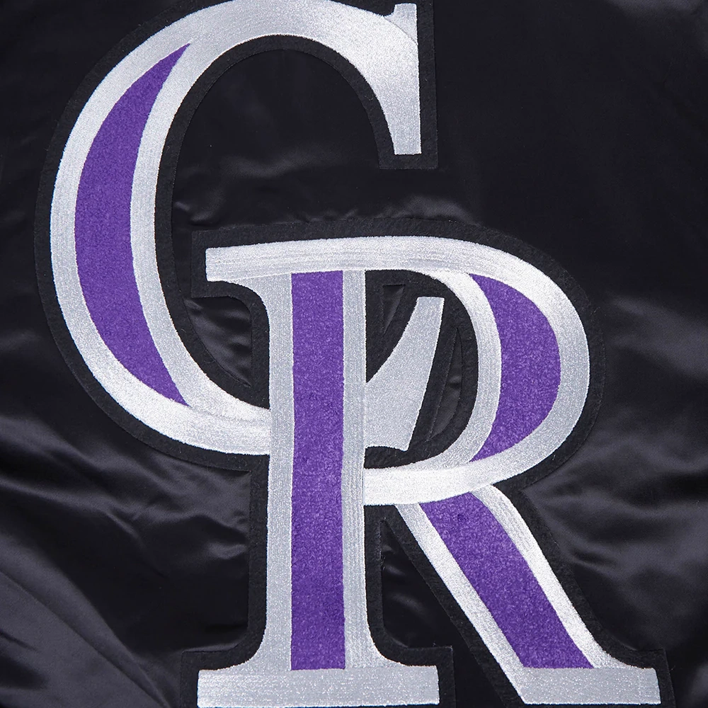 Colorado rockies retro classic full snap satin varsity jacket black