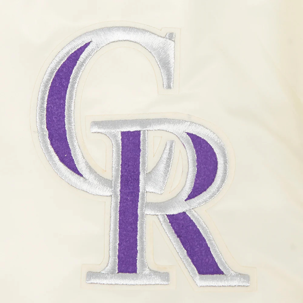 Colorado rockies retro classic full snap satin varsity jacket cream 1