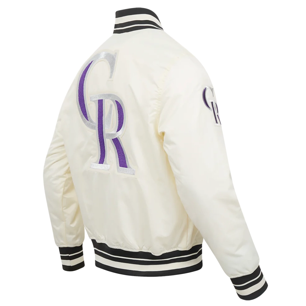 Colorado rockies retro classic full snap satin varsity jacket cream 3