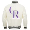 Colorado rockies retro classic full snap satin varsity jacket cream 4