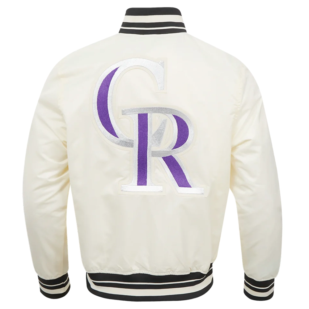 Colorado rockies retro classic full snap satin varsity jacket cream 4