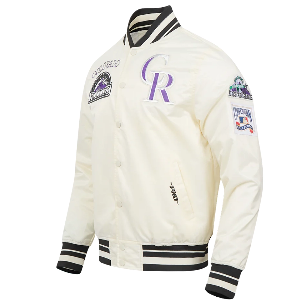 Colorado rockies retro classic full snap satin varsity jacket cream 5