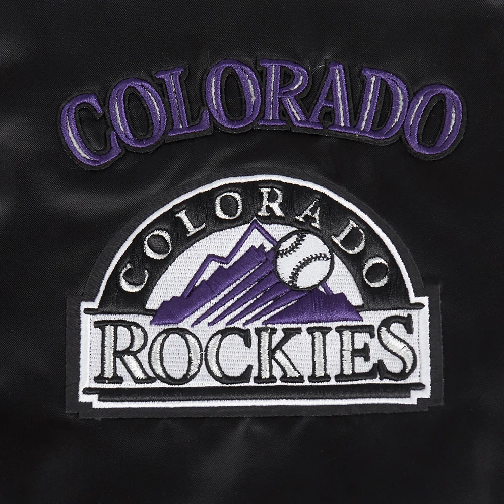 Colorado rockies retro classic womens full snap satin varsity jacket black 2